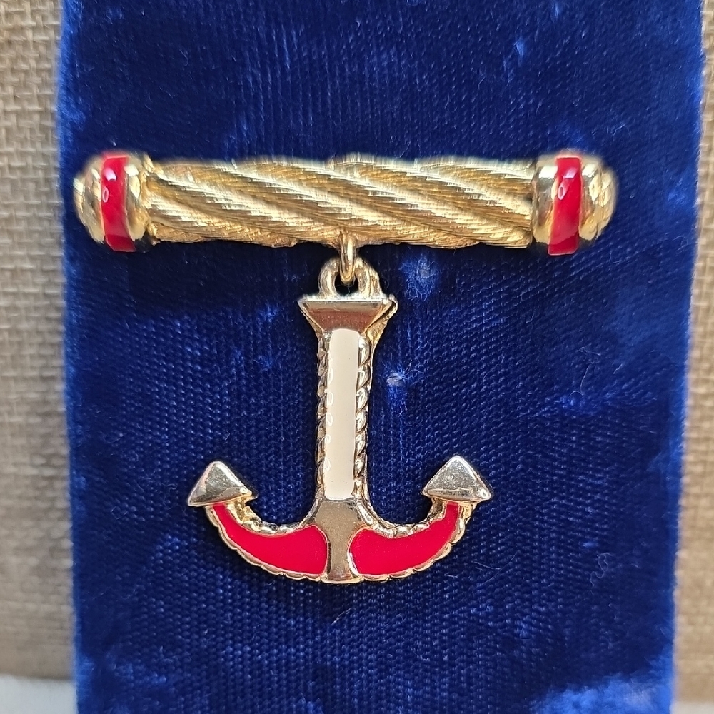 Gold and Red Anchor Brooch